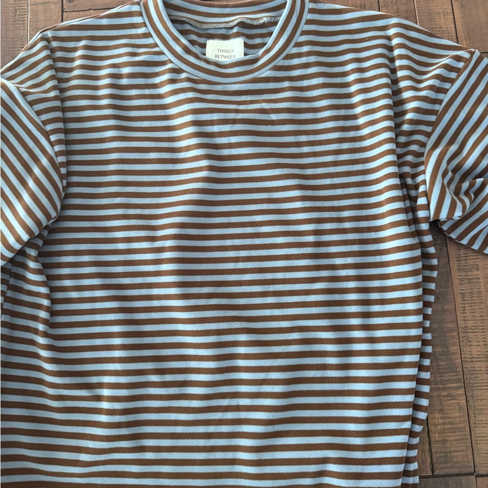 Things Between Brown and Light Blue Striped Short Sleeve Tee